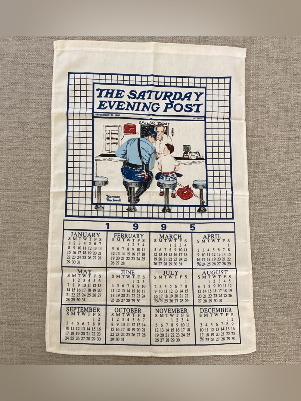 1995 Decorative Tea Towel - Blue & White